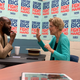 The Root’s senior reporter Terrell Jermaine Starr listening to Sen. Elizabeth Warren respond to his questions at Scott’s Branch High School, in Summerton, S.C., on Saturday, Nov. 9, 2019.